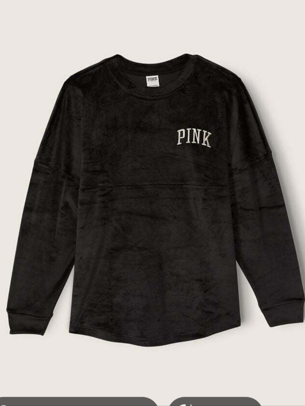 VICTORIA'S SECRET PINK Velour Varsity Crew Pullover Logo Velvet